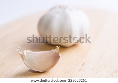 garlic. shooting close up on wooden background