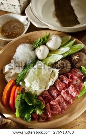 Sukiyaki Fresh marbled Beef slices, Vegetable, Dinner Set