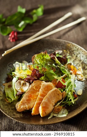 green and healthy food salmon salad. japan food