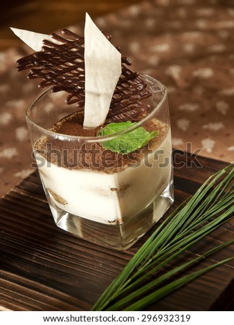 Tiramisu in a glass of tea match
