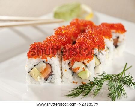 sushi with caviar of flying fish