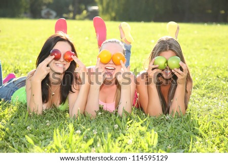 nice girls making fun outdoor