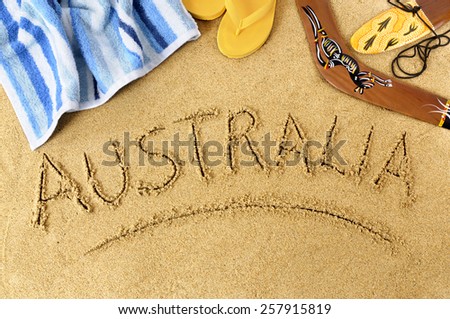 Australia beach : word written in sand