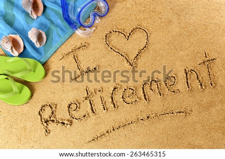Retirement plan, beach vacation, writing in sand