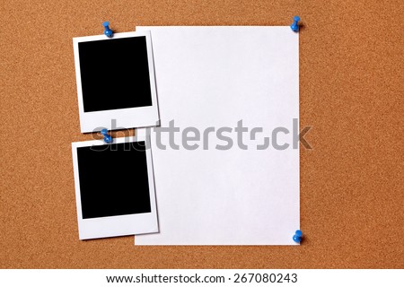 Polaroid frame, instant photo print, poster paper, cork background