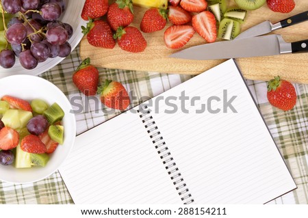 Summer fresh fruit salad, cookbook, recipe, copy space