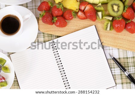 Summer fruit salad selection, cookbook, recipe, copy space