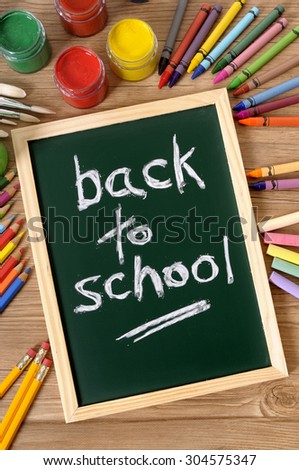 Back to school message reminder, chalk writing, blackboard
