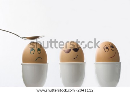 Love Triangle - lady egg doesn\'t seem bothered about the fate of the poor dejected egg!