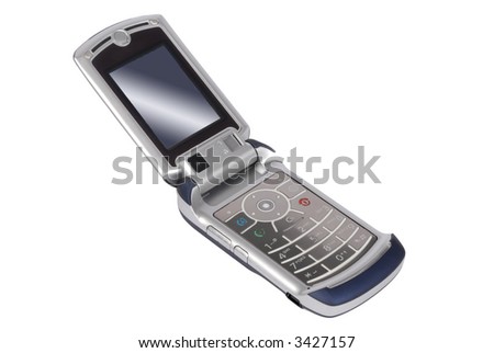 Modern cellphone or mobile phone with matt blue case and blue graduated screen (with clipping path for entire object)