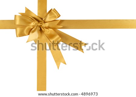 Hand tied gift ribbon and bow in deep yellow gold (note that the fabric has a slightly open weave)