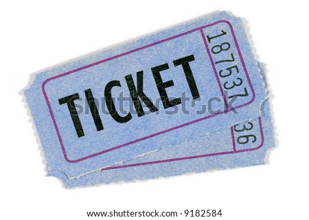 Pair of blue movie or theater tickets isolated on white background.