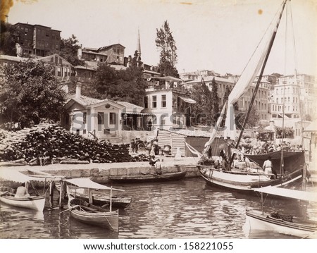 ISTANBUL, TURKEY - CRICA 1900: Vintage cityscape of  Istanbul, Turkey, circa 1900.