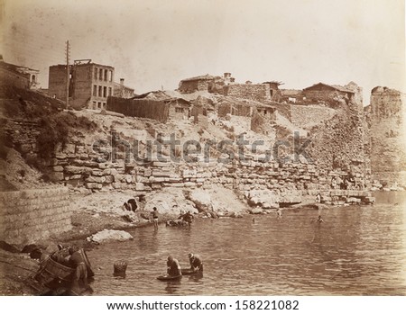 ISTANBUL, TURKEY - CRICA 1900: Vintage cityscape of Istanbul, Turkey, circa 1900.