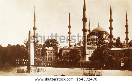 ISTANBUL, TURKEY - CIRCA 1900\'s :Vintage cityscape of Istanbul,Sultanahmet mosque.Turkey, circa 1900s.