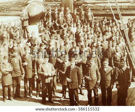ISTANBUL, TURKEY - CIRCA 1900\'s :Old scene of Turkish people.Turkish people meeting.Circa 1900\'s