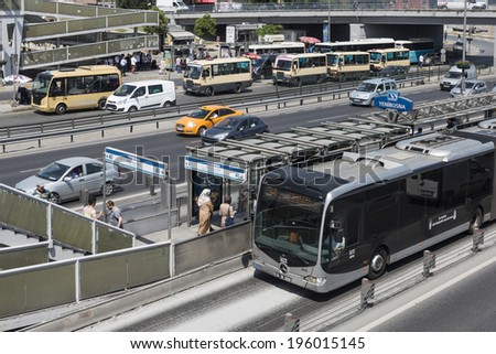 ISTANBUL, TURKEY - MAY 29: Yenibosna district in istanbu..Metrobus, a part of public transportation system, eases the traffic in Istanbul on May 29, 2014 in Istanbul, Turkey