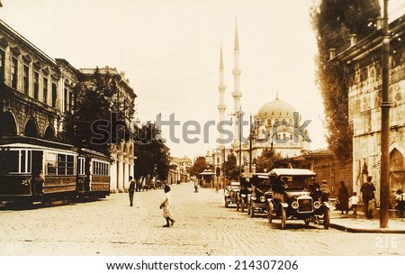 ISTANBUL, TURKEY - CIRCA 1900\'s :Vintage cityscape of Istanbul,old Kabatas District.Turkey, circa 1900s.
