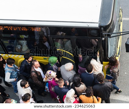 ISTANBUL, TURKEY - OCTOBER 08: Passengers waiting for bus at Yenibosna District on October 08,2014 in istanbul,Turkey.