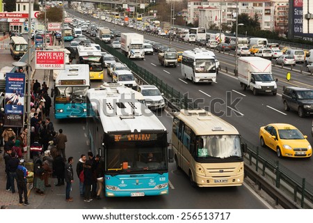 ISTANBUL, TURKEY - FEBRUARY 25, 2015: Bahcelievler district in istanbul.Turkish people ride on bus