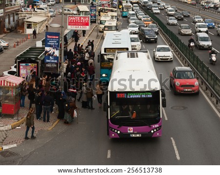 ISTANBUL, TURKEY - FEBRUARY 25, 2015: Bahcelievler district in istanbul.Turkish people ride on bus