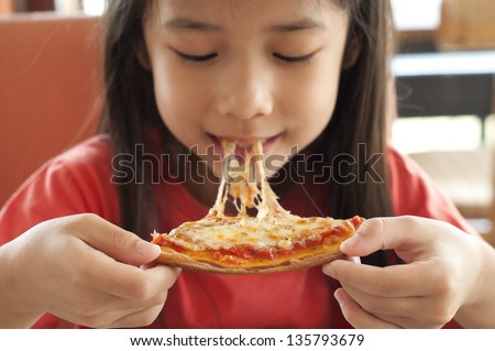 Thai Girl Enjoy Eating Pizza.