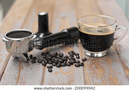 Hot coffee and coffee making equipment.