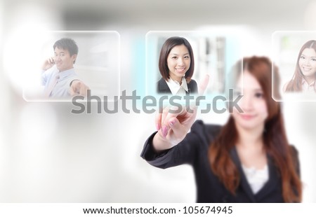 Human Resources concept, hand finger choosing perfect employees options by touch button