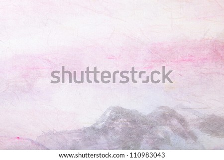 abstract Traditional Chinese painting art (mountain landscape) on paper texture with empty copy space, great for background