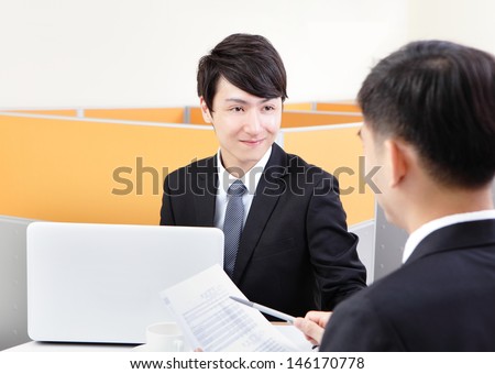 Portrait of successful businessman at the interview at office, asian people