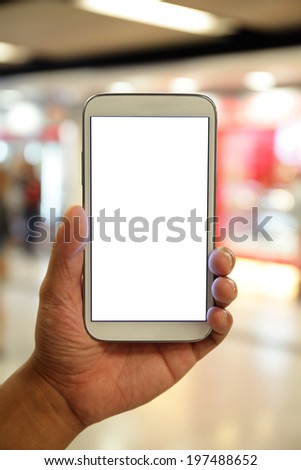 Man hand holding smart phone, great for your copy space