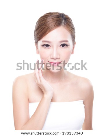 portrait of the woman with beauty face and perfect skin isolated on white background, asian