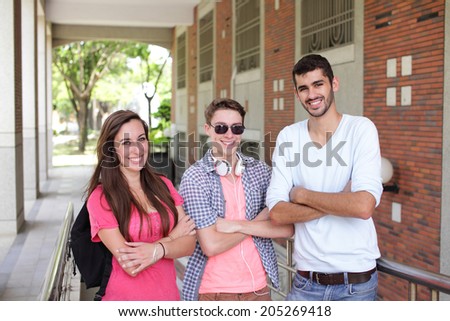 Happy College students on campus, caucasian