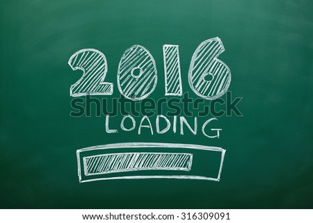 new year loading concept - 2016 new year text and loading on green chalkboard, blackboard