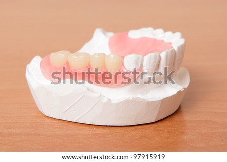 acrylic denture (False teeth) on the table