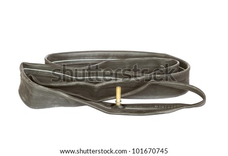 New bicycle inner tube isolated on white background