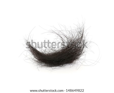 Lock of black hair isolated on white background