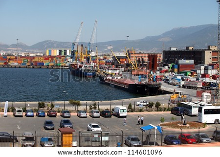 IZMIR, TURKEY - JUNE 28: Alsancak Freight Port in Gulf of Izmir, June 28, 2012 in Izmir, Turkey. Izmir is the third most populous city in Turkey.