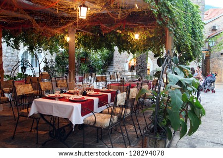 BUDVA, MONTENEGRO - SEPTEMBER 8: Open restaurant in Budva Castle on September 8, 2012 in Budva, Montenegro. Budva among the oldest urban settlements of the Adriatic coast.