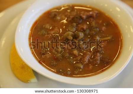 Okra soup (Gumbo) on the restaurant table.