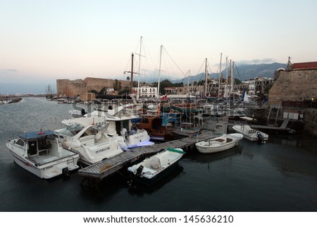 KYRENIA, NORTH CYPRUS - JUNE 17: Boats and yachts at marina in Kyrenia (Girne) on June 17, 2011 in Kyrenia, North Cyprus. Kyrenia harbor is currently a tourist resort.