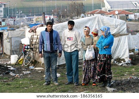 ISTANBUL, TURKEY - JANUARY 8: Gypsies family at Silivri Gypsy Camp on January 8, 2008 in Istanbul, Turkey.