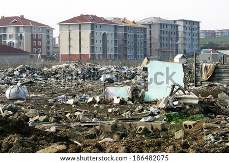 Apartments and dumping ground at Silivri District in Istanbul, Turkey.