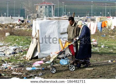 ISTANBUL, TURKEY - JANUARY 8: Gypsies people at Silivri Gypsy Camp on January 8, 2008 in Istanbul, Turkey.