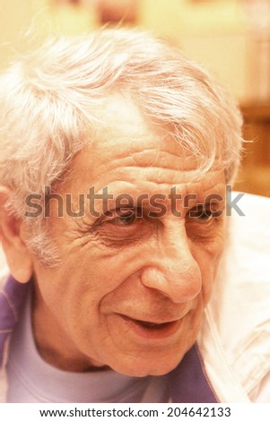 ISTANBUL, TURKEY - JANUARY 23: Turkish actor, thespian, director, traditional Turkish meddah (one man shows) Nejat Uygur portrait on January 23, 2005 in Istanbul, Turkey. He died 18 November 2013.