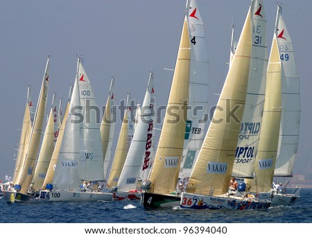 CANNES, FRANCE - JULY 23: Cannes-Istanbul Figaro Yacht Race. Race, begins from the coast of Cannes, July 23, 2006. Cannes, France