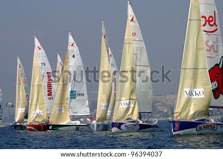 CANNES, FRANCE - JULY 23: Cannes-Istanbul Figaro Yacht Race. Race, begins from the coast of Cannes, July 23, 2006 Cannes, France.