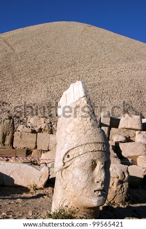 King Antiochus and Mount Nemrut colossal statues guarding ancient tomb, Adiyaman, Turkey