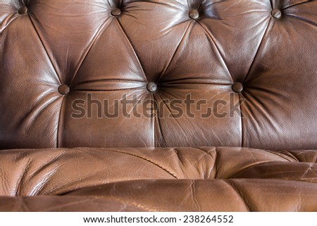 Brown leather sofa texture background; Close up