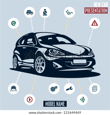 Car presentation. Main car icons set.